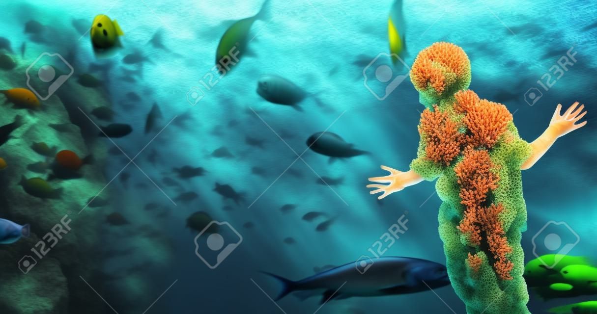 Meraviglioso mondo sottomarino con coralli e pesci tropicali.