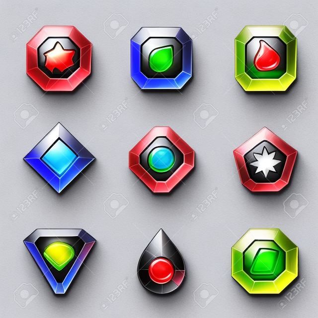 Set van cartoon gekleurde stenen met verschillende tekens element voor gebruik in het spel, drie op een rij