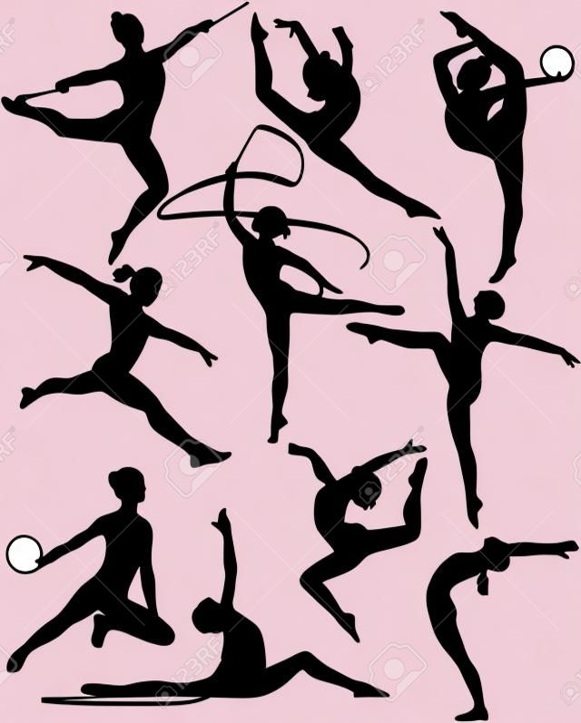 rhythmic gymnastic silhouette collection - vector