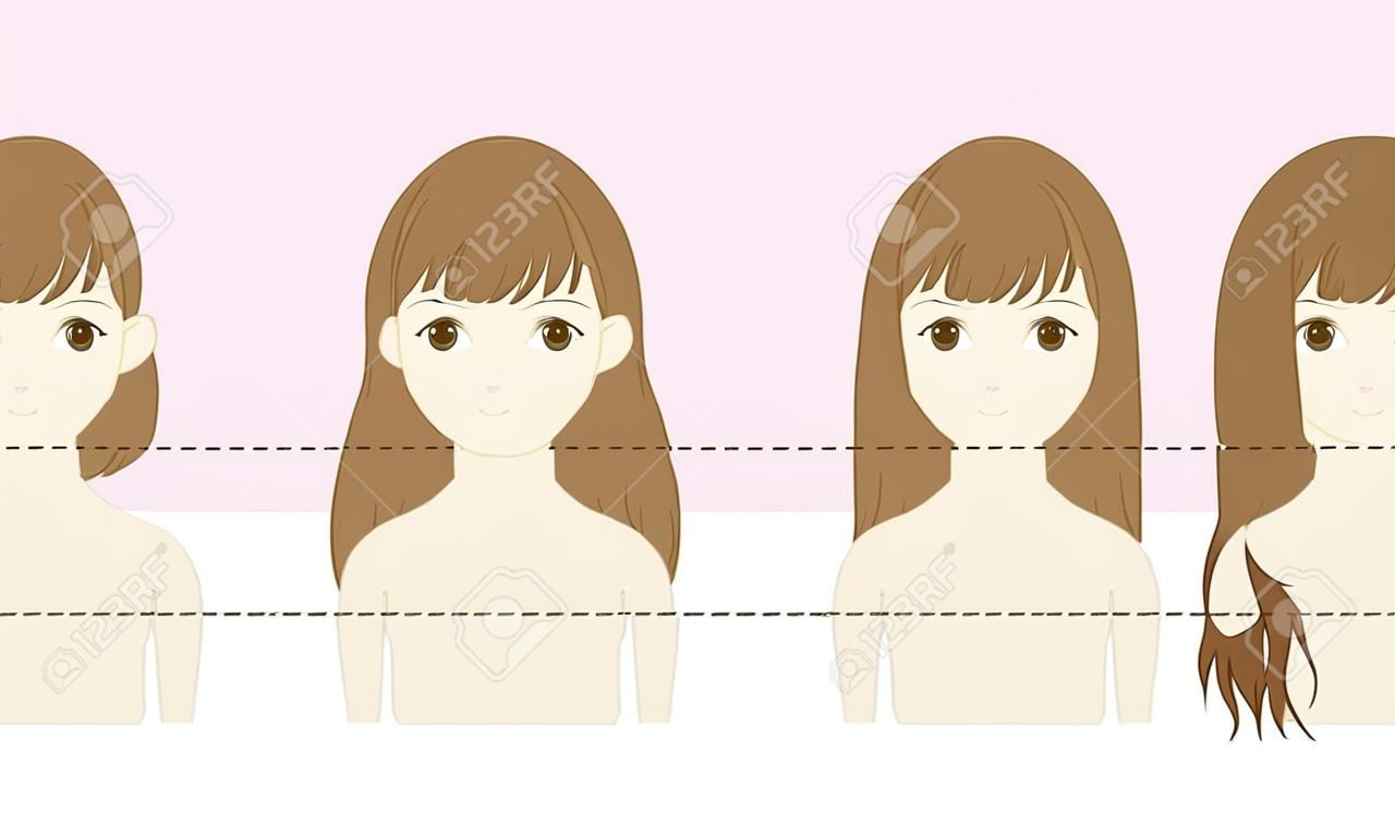 Zestaw o różnej długości włosów - krótkie, średnie i długie, super długie.