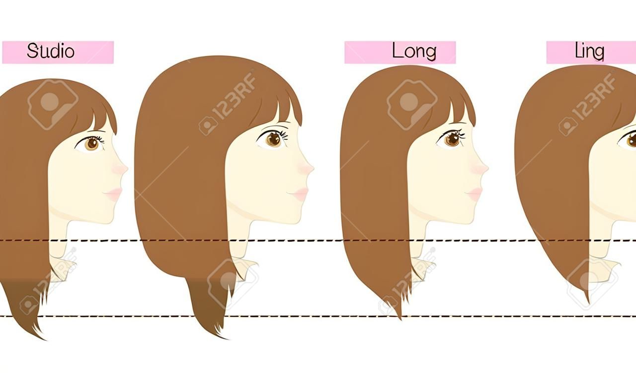 Ensemble de longueurs de cheveux différentes - courtes, moyennes et longues, super longues.