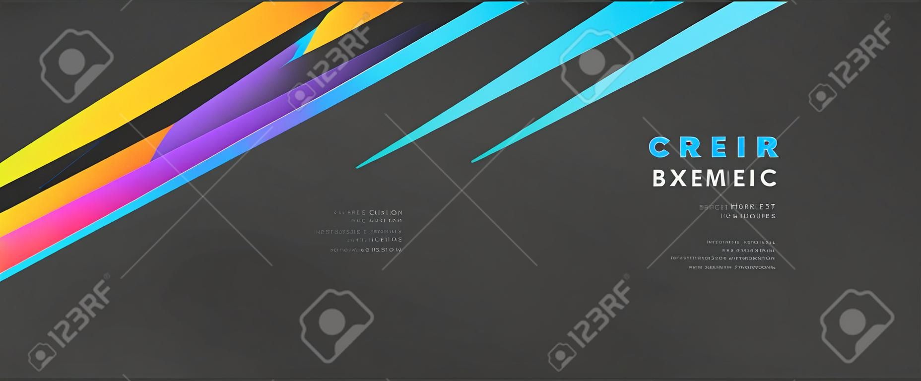 Abstrakter bunter geometrischer Hintergrund, Vektordesign-Hintergrund mit geometrischen Formen und dunkelblauem Hintergrund im Neonstil mit farbigen Formen, bunte Linie, blaues Hintergrunddesign