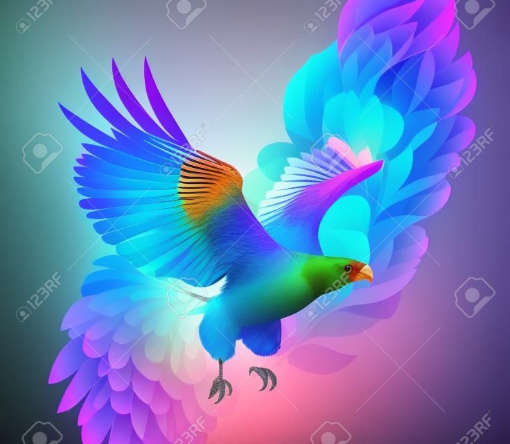 Rappresentazione 3d di un bellissimo uccello con le ali spiegate su sfondo colorato