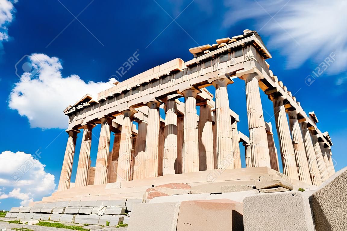 Parthenon temple over bright blue sky