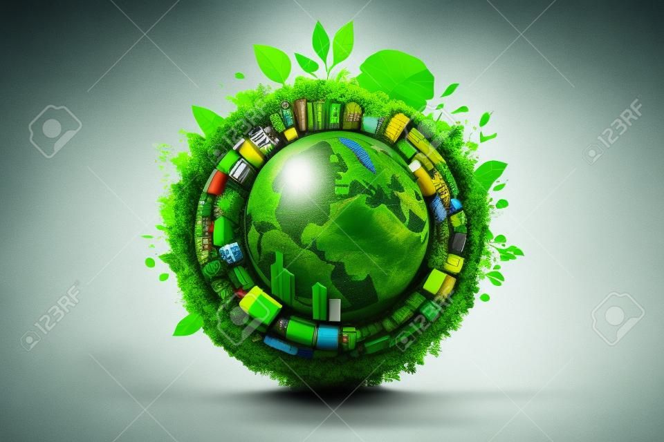Guarde el concepto del planeta verde con el globo terráqueo verde, el día de la tierra