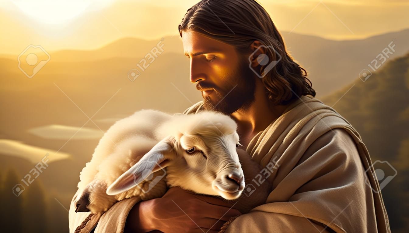 Hirte Jesus Mann bewacht seine Schafe