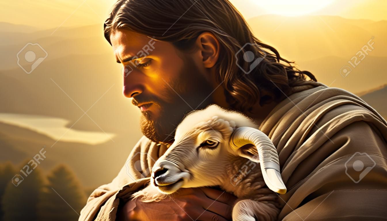 Shepherd Jesus, man guarding his sheep