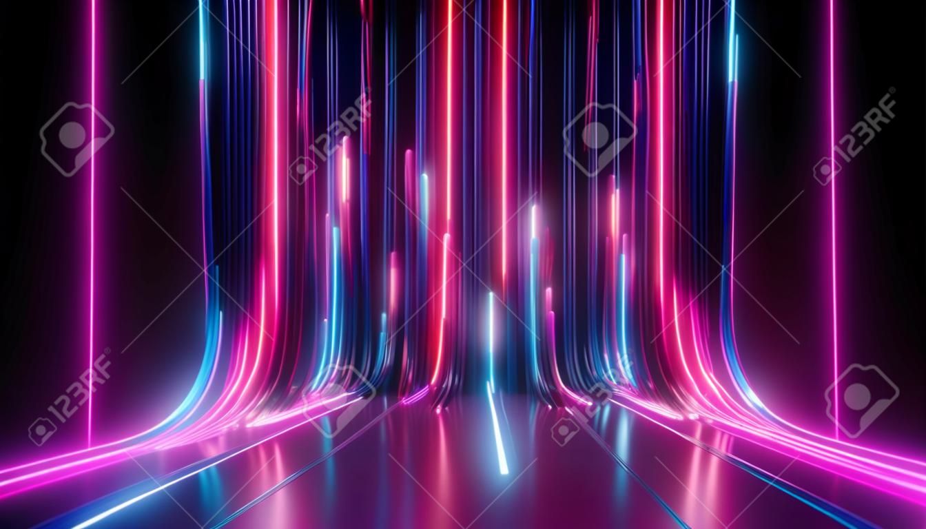 3d render, abstract pink blue neon background. Futuristic wallpaper