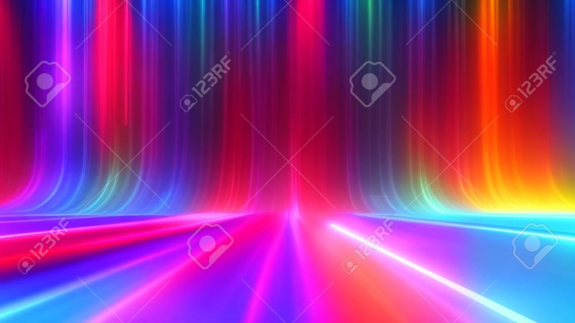 3d render, abstract background with colorful spectrum. Modern wallpaper with neon rays and glowing lines