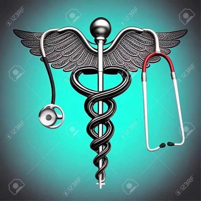 Caduceo simbolo e stetoscopio