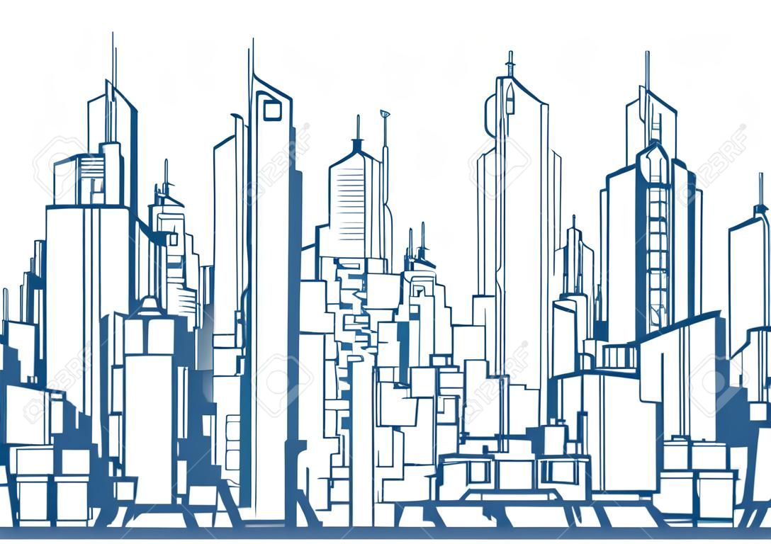 Futuristic Megalopolis City Of Skyscrapers Vector Landscape View