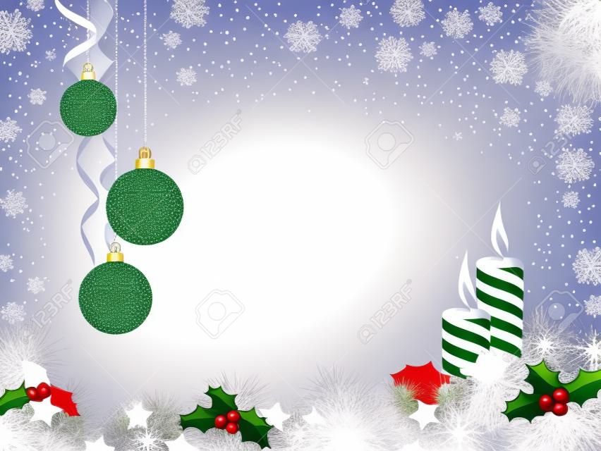 Tarjeta de Navidad de fondo blanco con decoración. Ilustración vectorial.