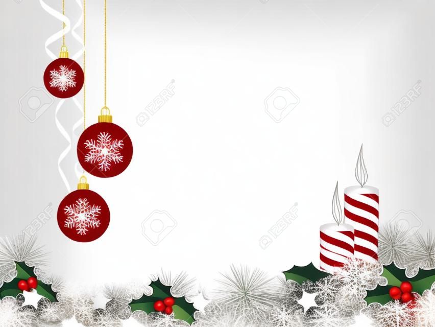 聖誕賀卡的白色背景與裝飾。向量插圖。