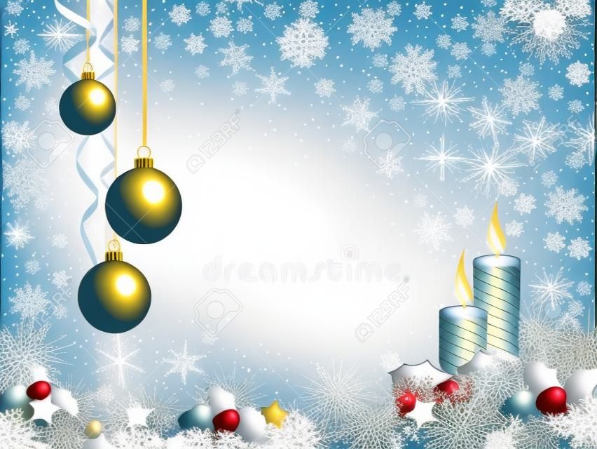 Tarjeta de Navidad de fondo blanco con decoración. Ilustración vectorial.