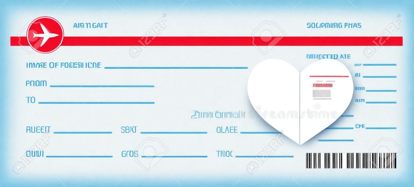 Blank plane tickets for romantic trip isolated on white background. Vector illustration