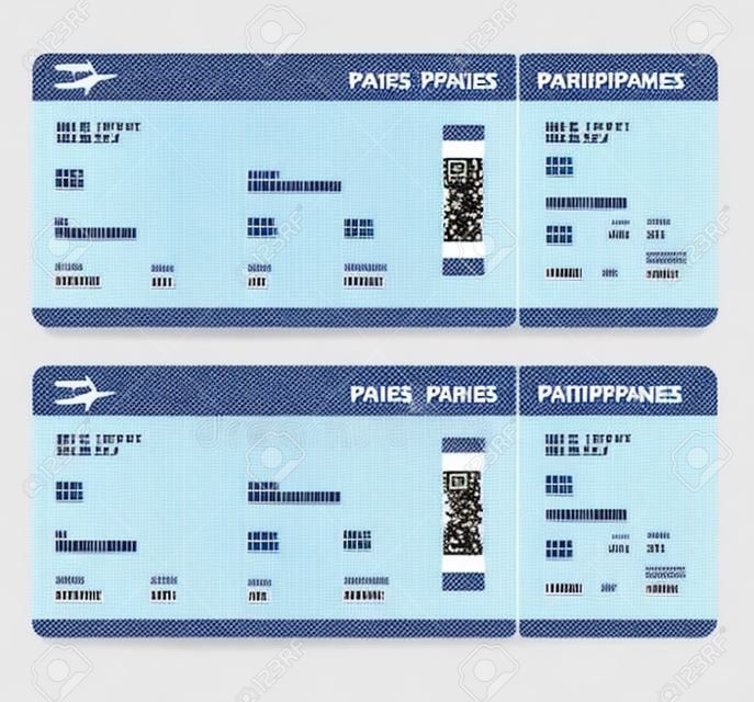 Bilhete de cartão de embarque de avião para viajar de avião. Ilustração vetorial.