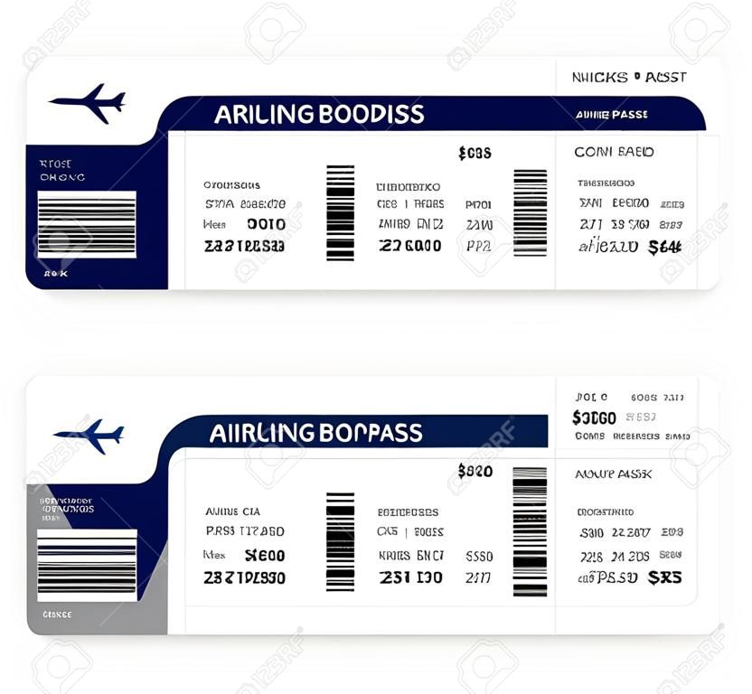 Airline boarding pass ticket for traveling by plane. Vector illustration.