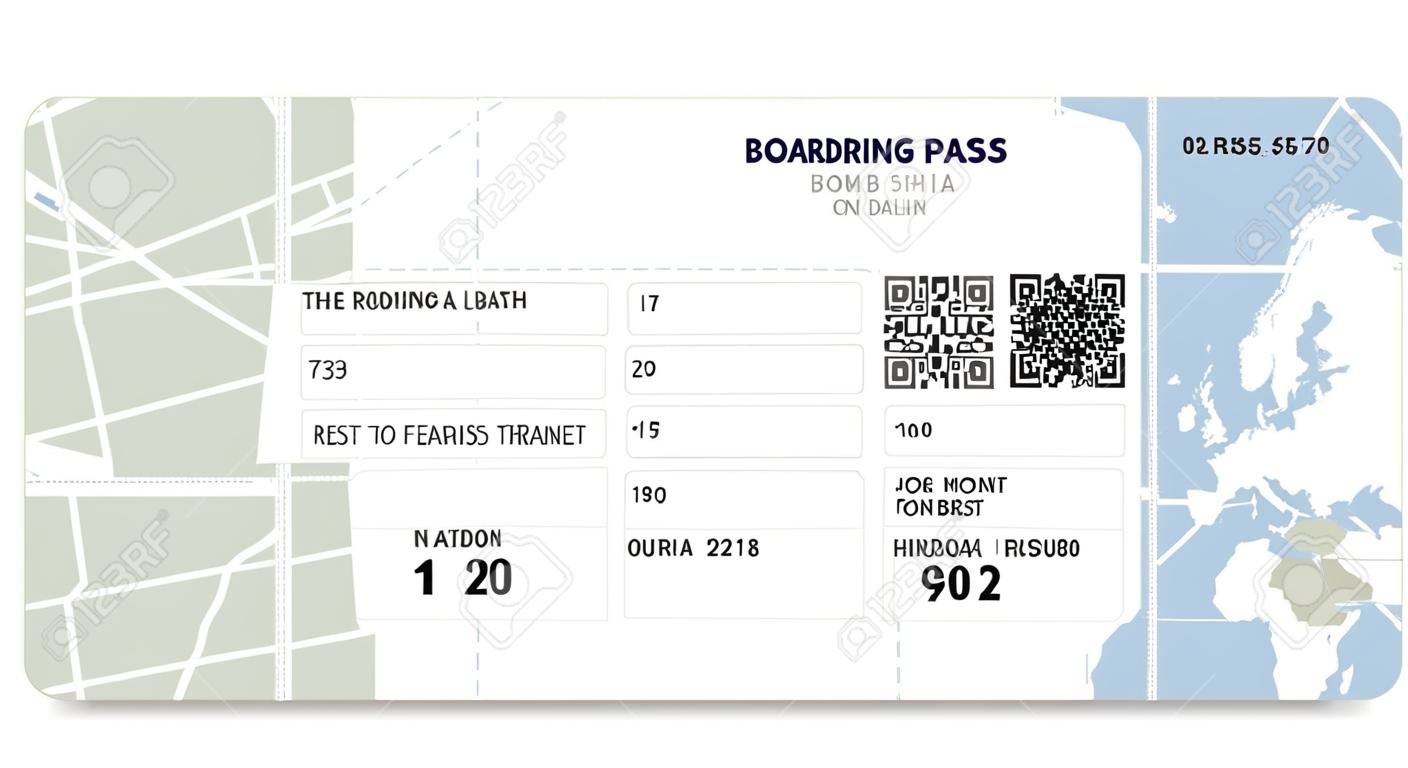 Авиакомпания посадочный талон билет с картой в качестве фона. Векторная иллюстрация.