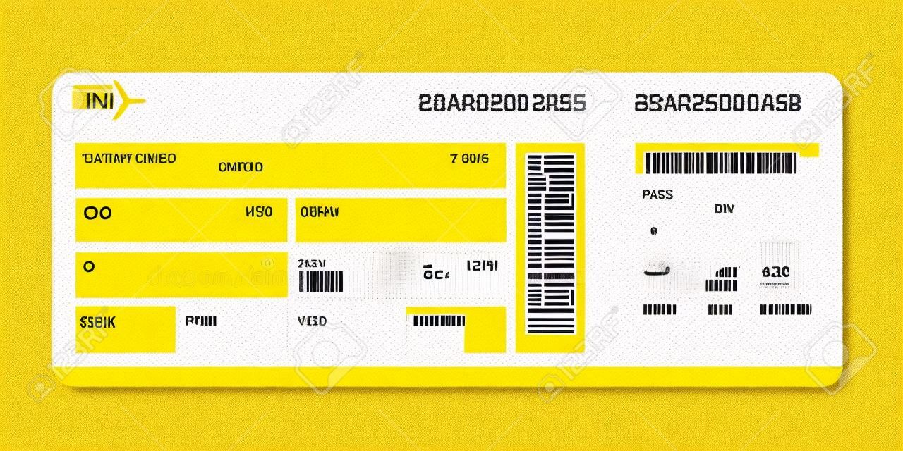 飞机票空白空间黄色登机牌优惠券白色背景矢量插图隔离