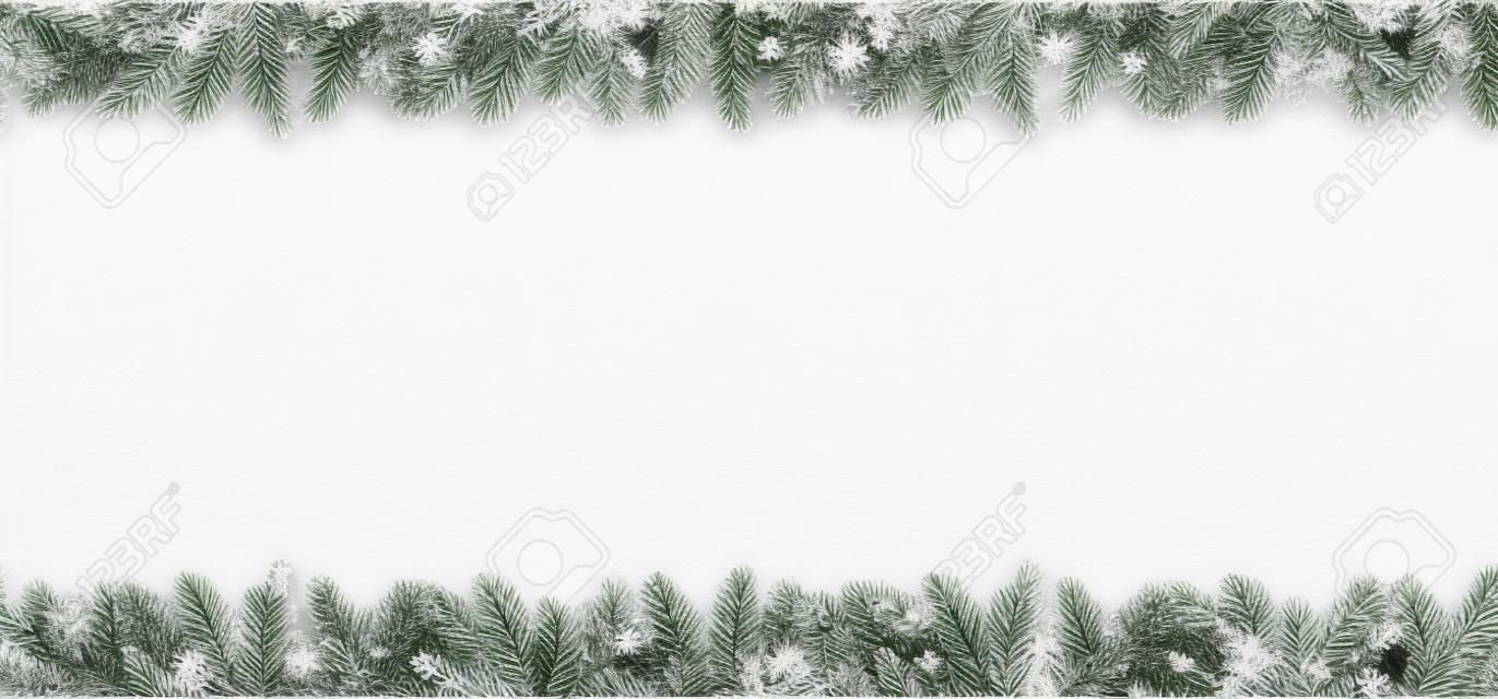 Weihnachtsbaumaste auf weißem Hintergrund als Grenze oder Schablone für Weihnachtskarte