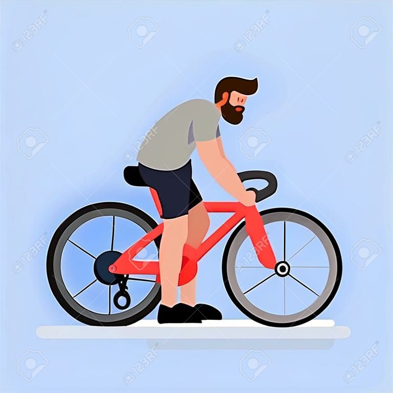 Man pumps the wheel of his bike