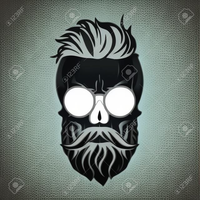 Angry skull with hairstyle, moustaches, beard and sunglasses. Vector illustration, EPS 10