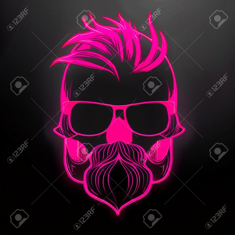 Angry skull with hairstyle, moustaches, beard and sunglasses. Vector illustration, EPS 10