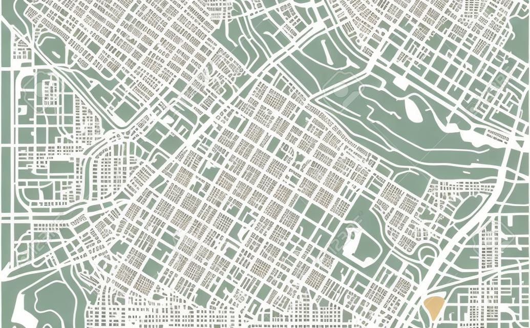 Minneapolis Minnesota printable map excerpt. This vector streetmap of downtown Minneapolis is made for infographic and print projects.