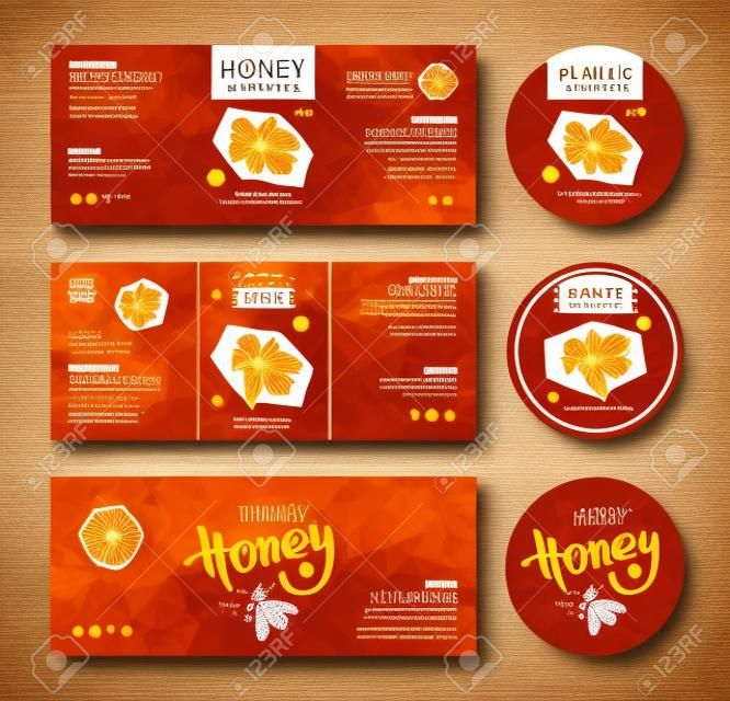 Ensemble d'étiquettes de modèles pour le miel. Avec un graphique à la main
