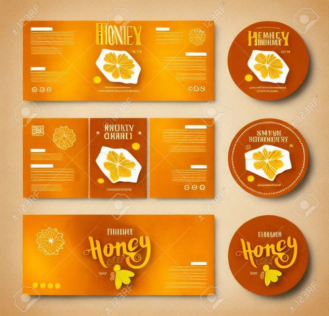 Set of templates label for honey. With hand-drawn graphic 