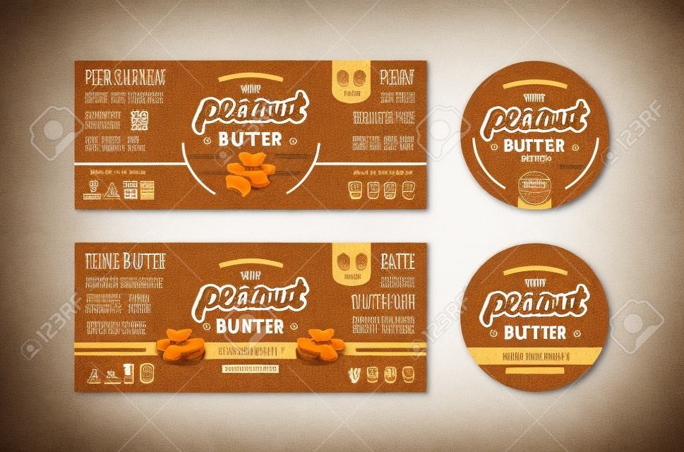 Set of templates label for peanut butter. Illustration with elements in handmade graphics.