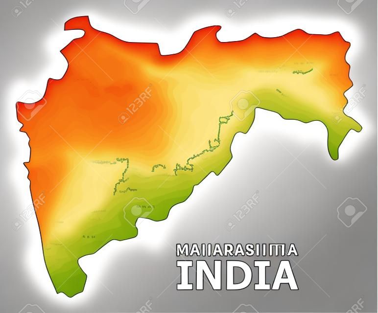 名前を持つマハラシュトラ州のベクトルマップ。マハラシュトラ州の地図は白い背景に隔離されています。シンプルなフラットな地理地図。