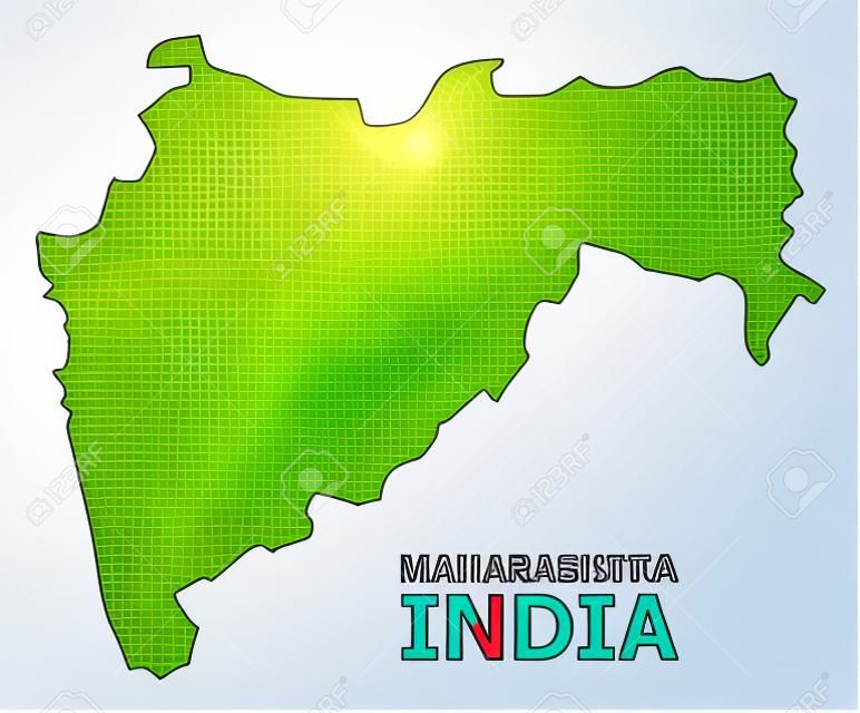 Mapa del vector del estado de Maharashtra con nombre. Mapa del estado de Maharashtra está aislado en un fondo blanco. Mapa geográfico plano simple.