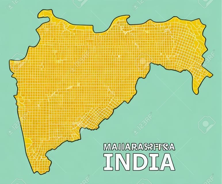 名前を持つマハラシュトラ州のベクトルマップ。マハラシュトラ州の地図は白い背景に隔離されています。シンプルなフラットな地理地図。