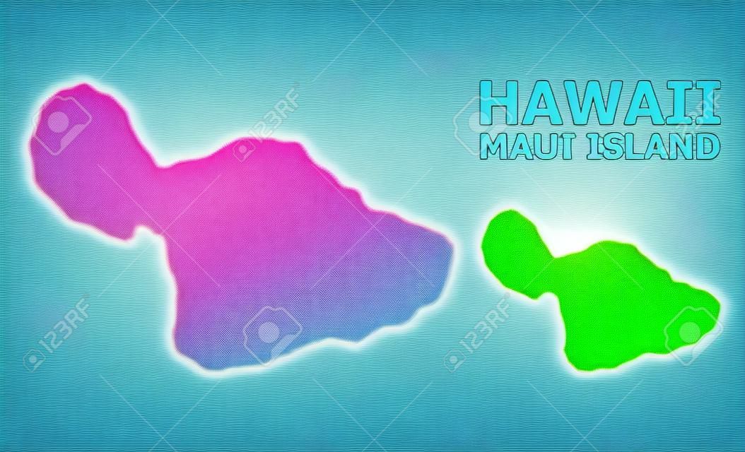Mapa de contorno vectorial de la isla de Maui con título. Mapa de la isla de Maui está aislado en un fondo blanco. Plantilla de mapa geográfico punteado plano simple.