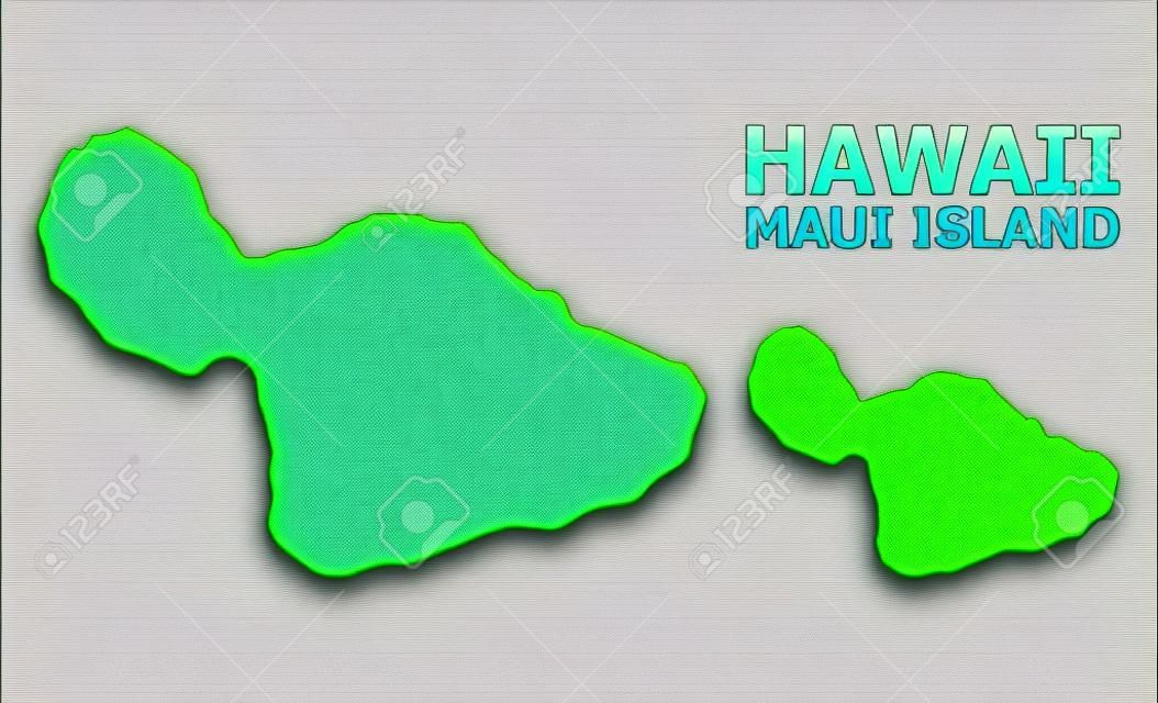 Mapa de contorno vectorial de la isla de Maui con título. Mapa de la isla de Maui está aislado en un fondo blanco. Plantilla de mapa geográfico punteado plano simple.