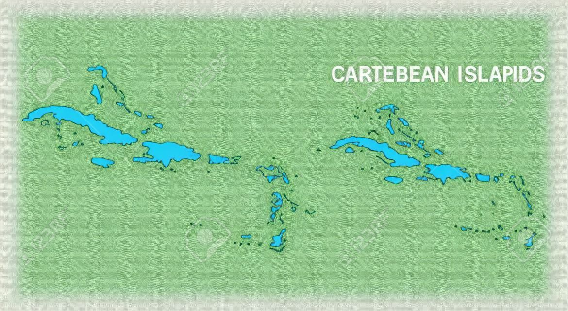 Mapa wektorowa netto Wysp Karaibskich. Rama liniowa sieć 2D w formacie wektorowym eps, szablon geograficzny dla kompozycji politycznych. Mapa Wysp Karaibskich są izolowane na białym tle.