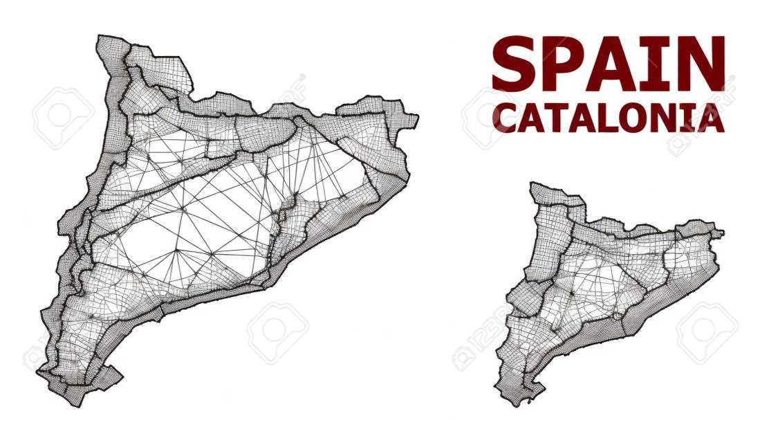 Net vector map of Catalonia. Wire frame flat mesh in vector format, geographic model for patriotic designs. map of Catalonia are isolated on a white background.