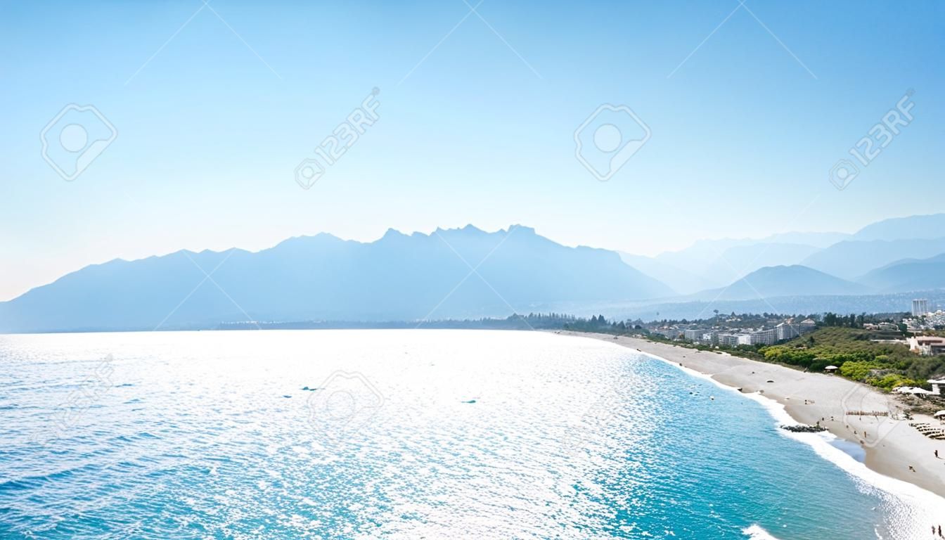 Panoramic bird view of Antalya and Mediterranean seacoast and beach, Antalya, Turkey, Autumn