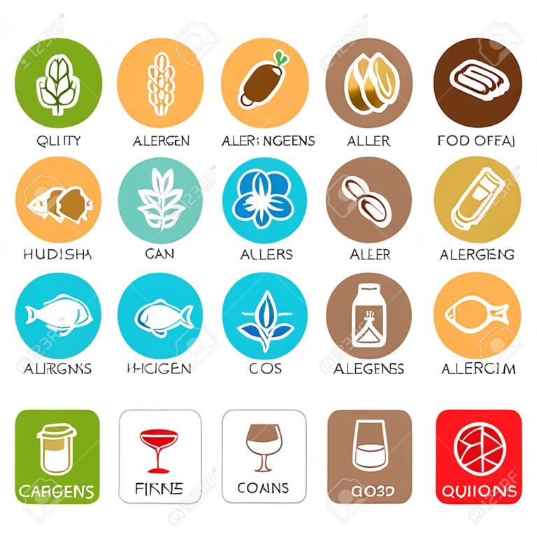 Set of icons of food allergens