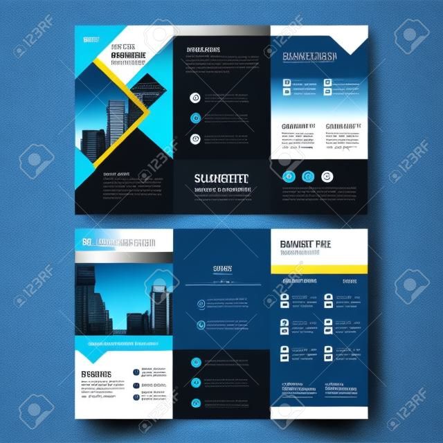 Blue black elegance business trifold business Leaflet Brochure Flyer template vector minimal flat design set