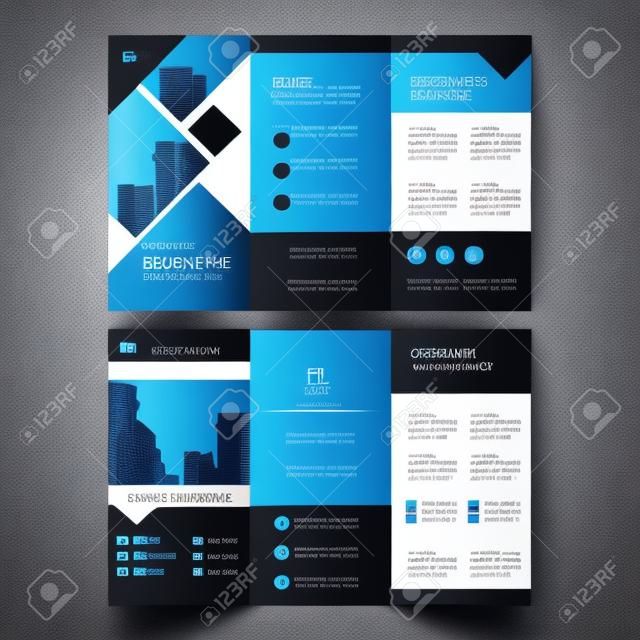 藍黑色的優雅商務三折業務宣傳冊宣傳冊傳單模板矢量最小的平板式設計集
