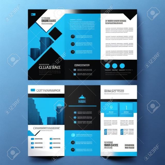 Blue black elegance business trifold business Leaflet Brochure Flyer template vector minimal flat design set
