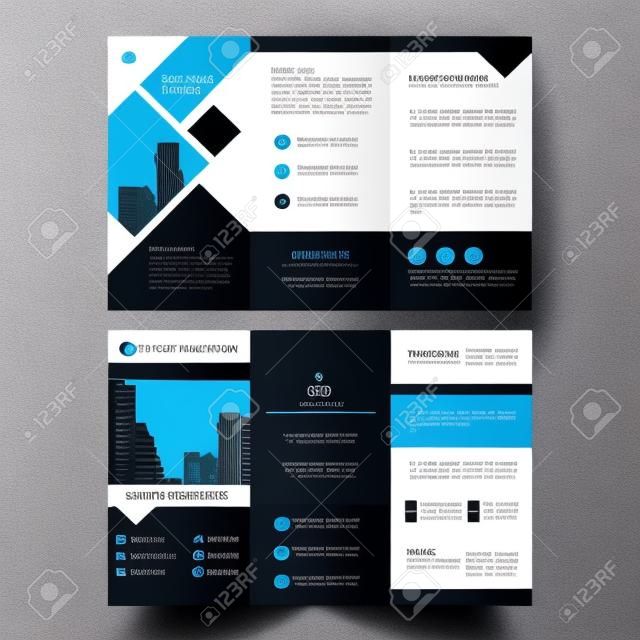 Синий черный элегантный бизнес Trifold бизнес Листовка Брошюра Листовка вектор шаблон минимальный набор плоский дизайн