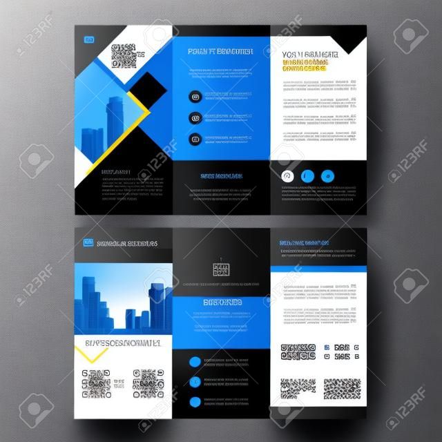 藍黑色的優雅商務三折業務宣傳冊宣傳冊傳單模板矢量最小的平板式設計集
