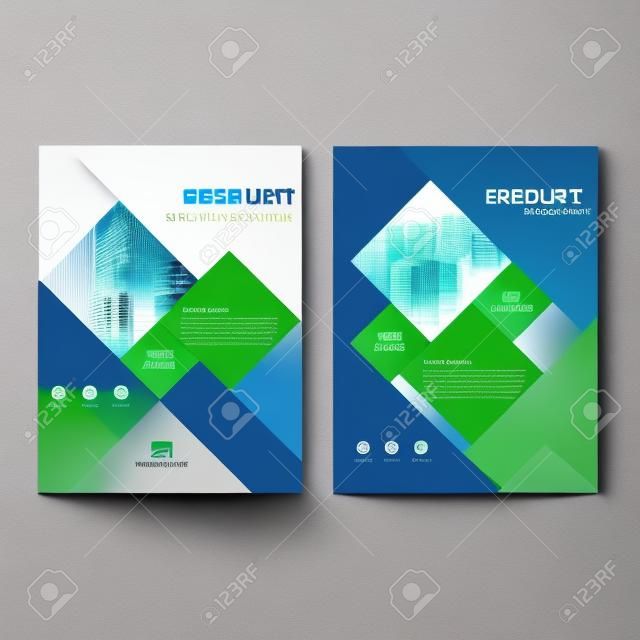 Niebieski zielony kwadrat Vector roczny raport Leaflet Broszura Ulotka projekt szablonu, projekt okładki książki, abstrakcyjny wzór prezentacji biznesowych, projekt wielkości A4