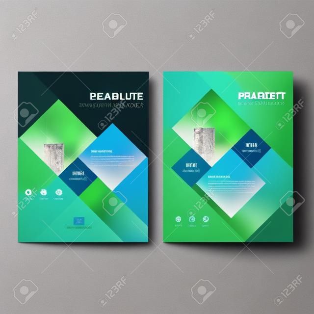 Niebieski zielony kwadrat Vector roczny raport Leaflet Broszura Ulotka projekt szablonu, projekt okładki książki, abstrakcyjny wzór prezentacji biznesowych, projekt wielkości A4