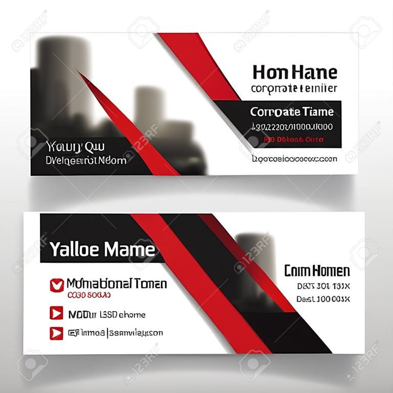 赤黒企業のビジネス カード、名刺テンプレート、水平のシンプルなきれいなレイアウトのデザイン テンプレート、名刺のウェブサイトのためのバナー