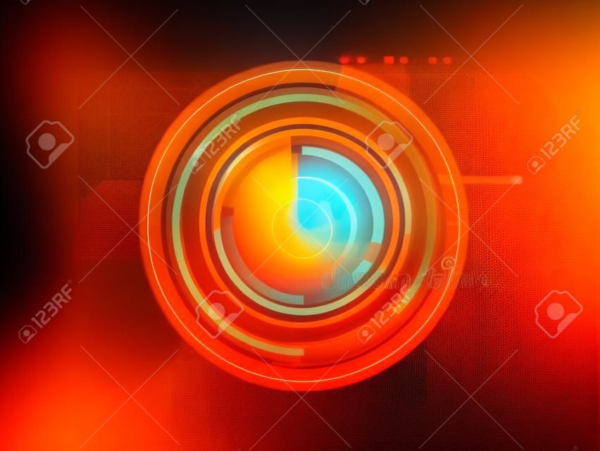 Abstract orange circle digital technology background, futuristic structure elements concept background design