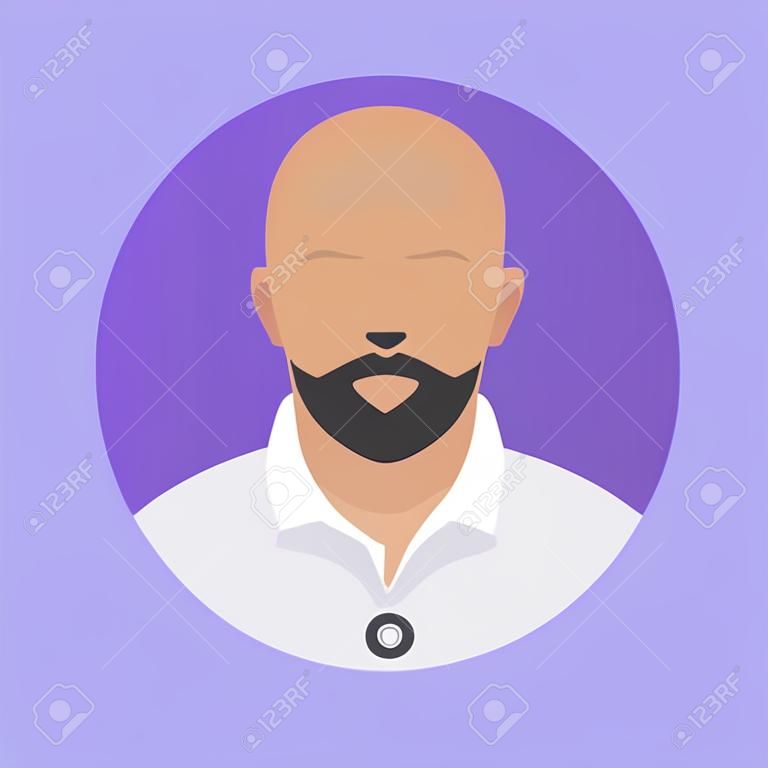 Glatzkopf-Avatar-Ikone mit Bart in seinem Mund